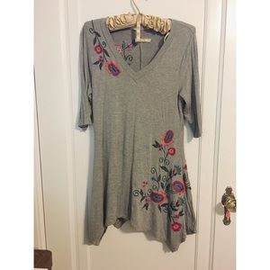 Athleta Caite gray floral embroidered tunic/dress